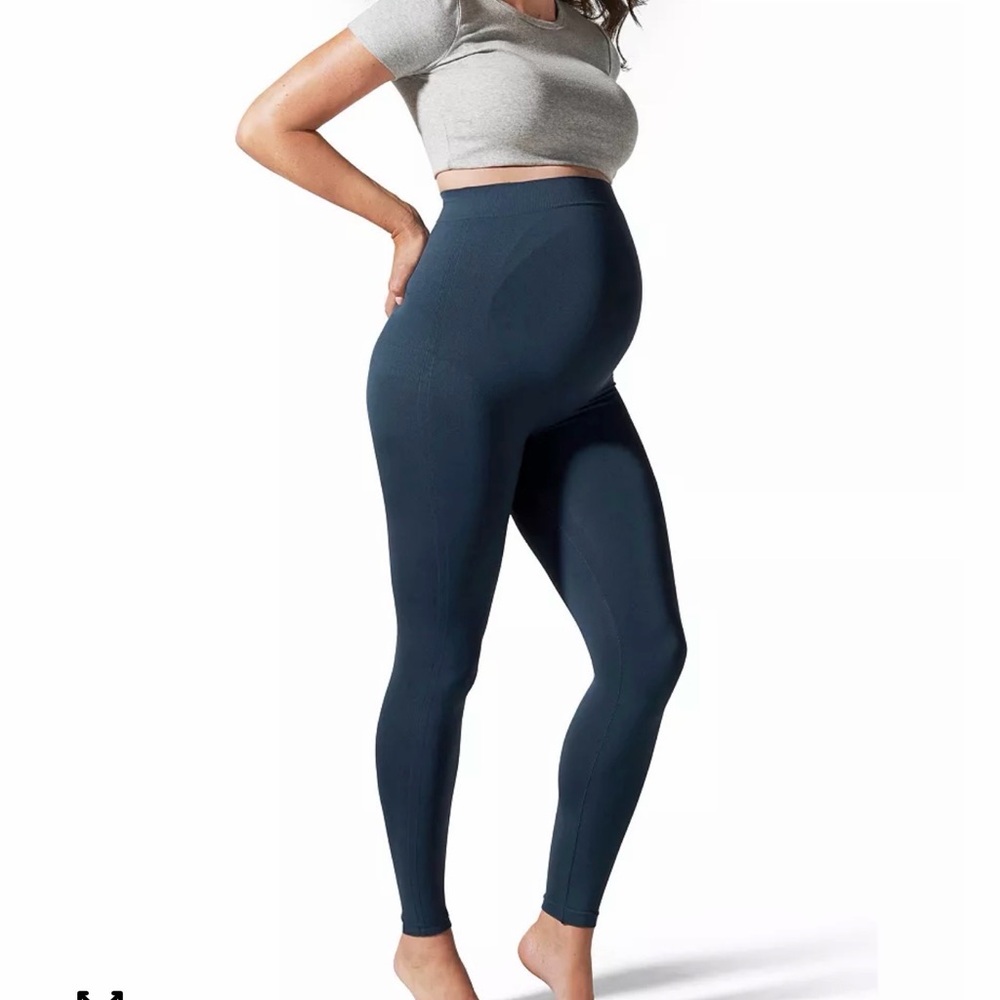 BLANQI Maternity High-Waist Seamless Leggings & Bra Bundle- Navy